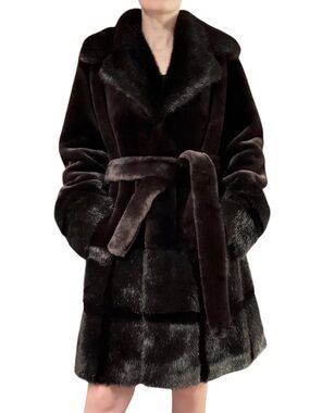 Kristen Blake | Brown Plush Faux Fur Princess Coat with Matching Belt